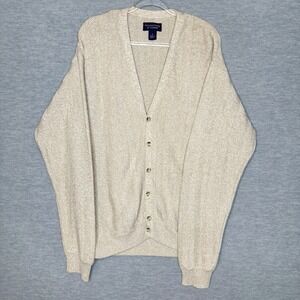 Roundtree & Yorke Mens Beige Grandpa Cotton V-Neck Cardigan Sweater LT Large